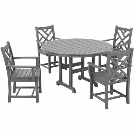 POLYWOOD Chippendale 5-Piece Slate Grey Dining Set with 4 Arm Chairs 633PWS1221GY